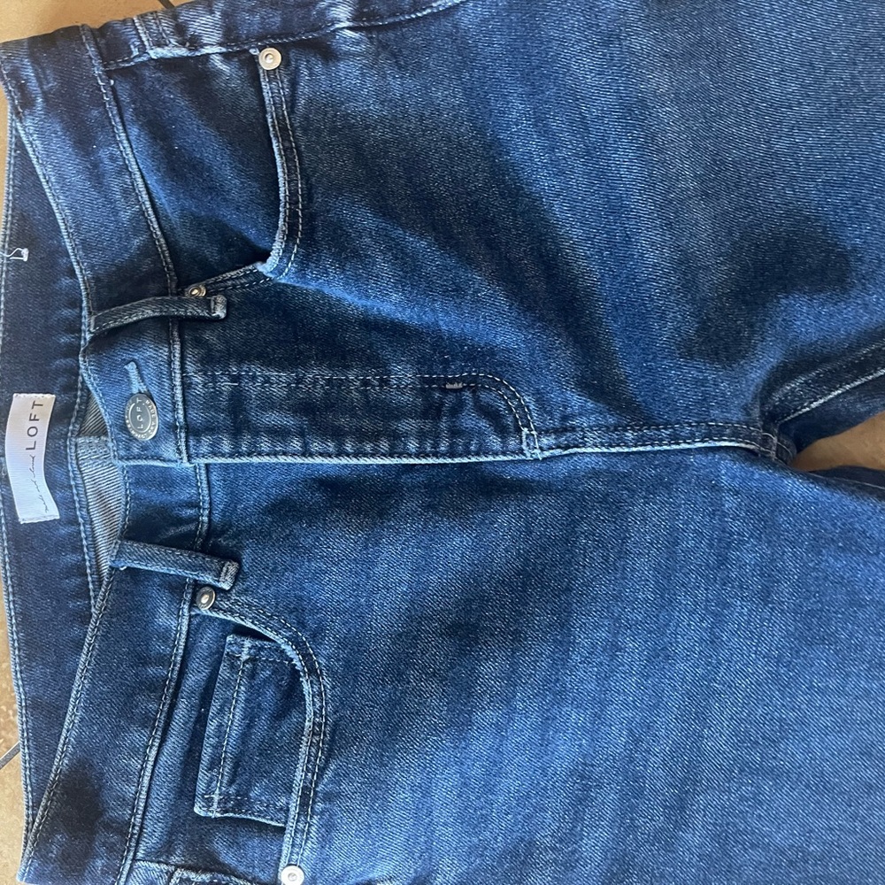 Destructed Hem High Rise Kick Crop Jeans in Clean Dark Wash - Picture 6 of 6